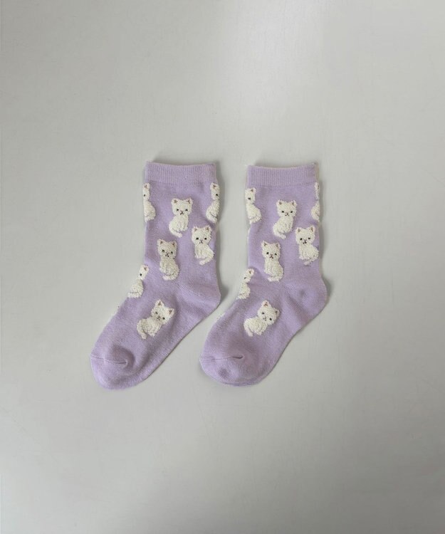 ANY KIDS 【3点セット】ソックス （ネコ・リボン） ラベンダー