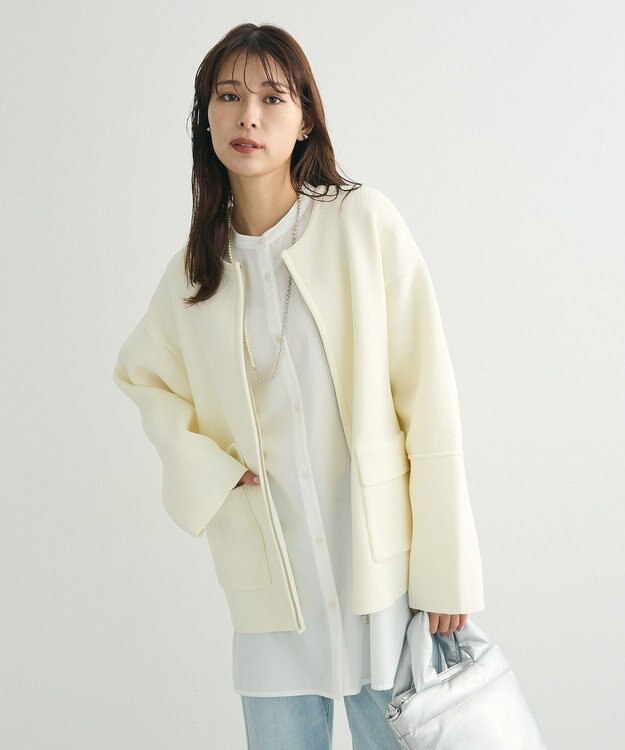 Green Parks ・ｓｗｉｎｇ　ｂｙ　Ｗ－ＺＩＰニットカーディガン Off White