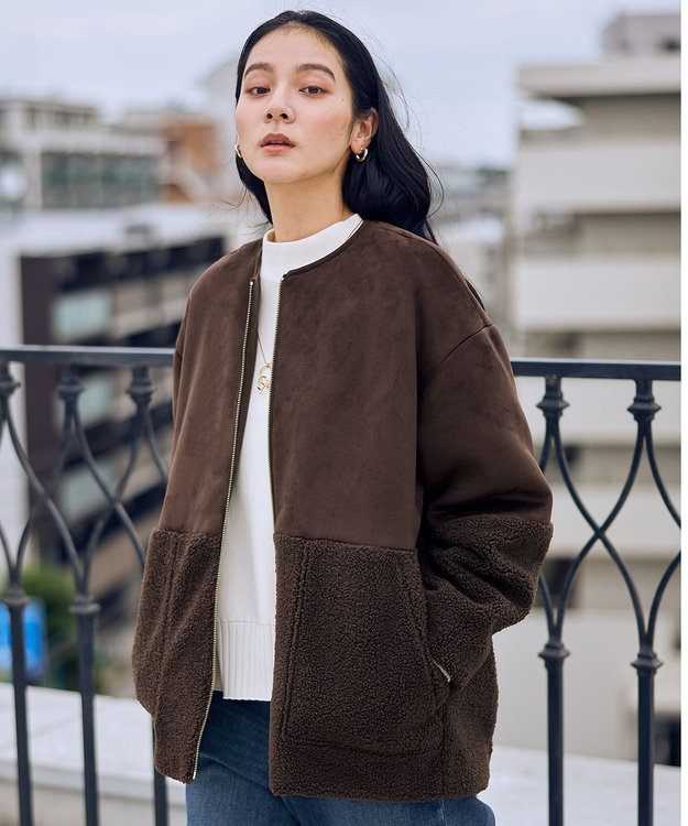 ANY L スエードボアコンビブルゾン ダークブラウン