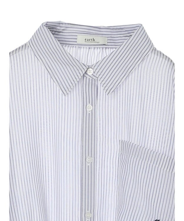 earth music&ecology ワンポイント刺繍ロングシャツ Stripe Navy