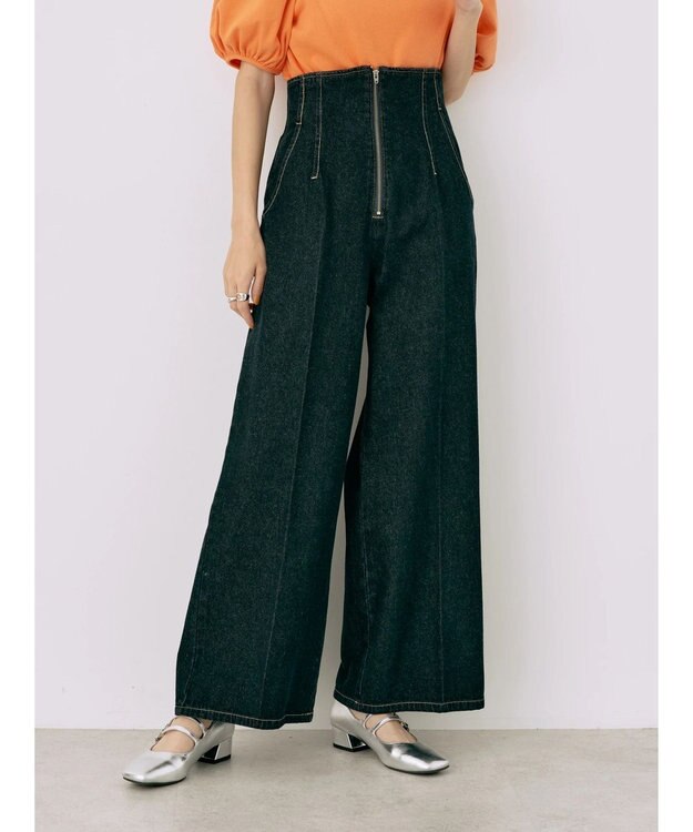 earth music&ecology フロントジップデニムパンツ Indigo