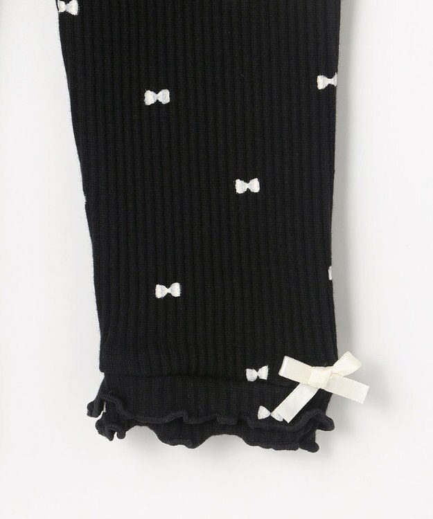 ANY KIDS 総柄テレコ レギンス ブラック×リボン