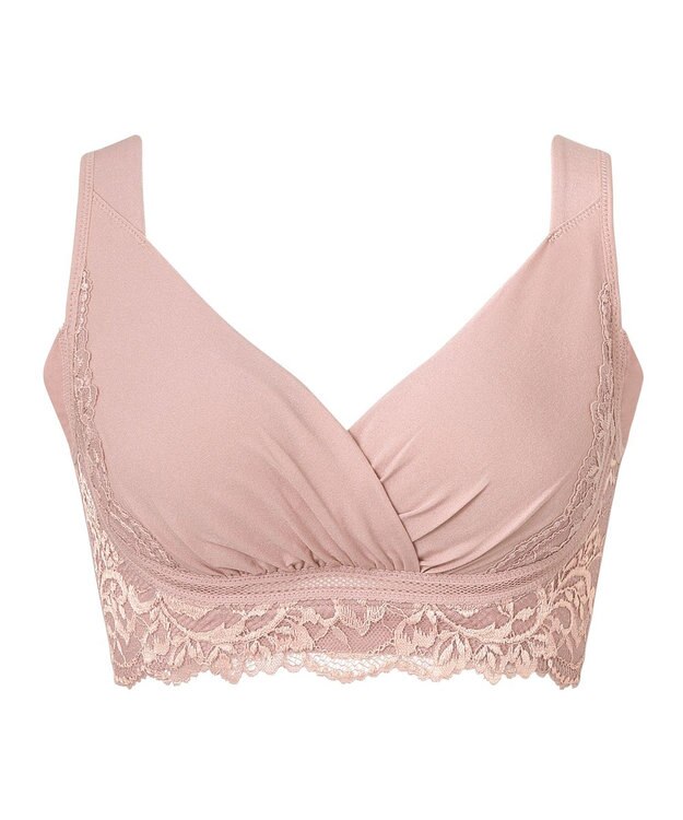 BRADELIS New York 【BRADELIS NewYork peace】綿混キャッチャーカップレースブラ25  ノンワイヤー 補正下着 補整 谷間メイク ローズベージュ