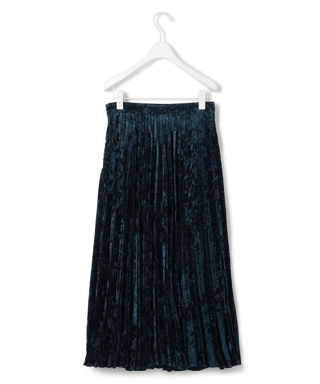 ICB 【洗える】 シアーベルベット プリーツスカート スレートブルー系