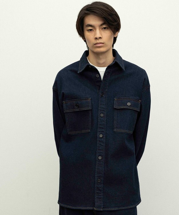 NAVE 【ReNAVE　洗える】ストレッチデニム シャツ ワンウォッシュ系