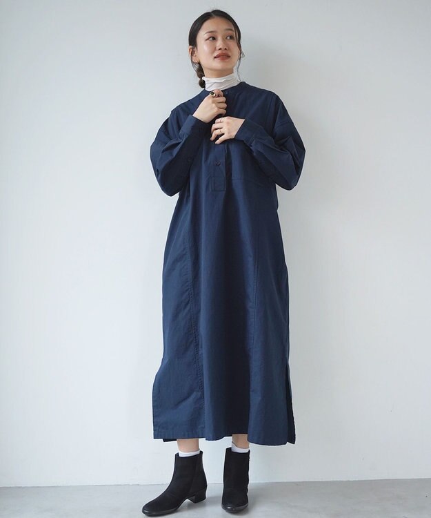 WHITE MAILS COTTON PAPER DUMP BAND COLLAR OVERSIZED シャツドレス コン