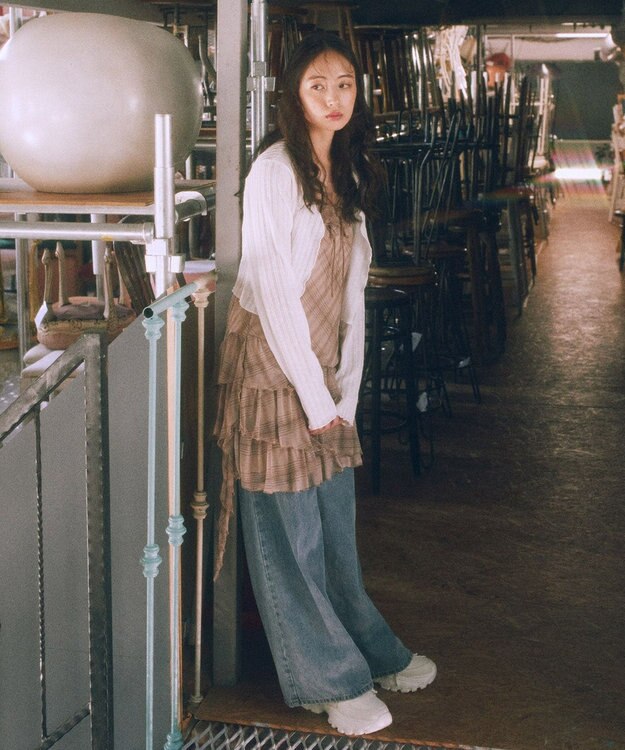 earth music&ecology フロントリボンチェックミニキャミワンピース Check Brown