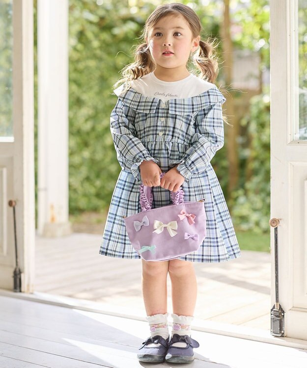 ANY KIDS チェックドッキングワンピース サックスブルー