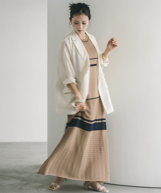 YECCA VECCA 【尾崎紗代子さん着用】透かし編みニットワンピース Beige