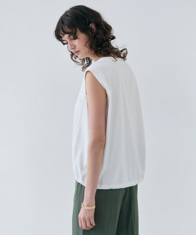 BEIGE， 【洗える】IXIA / コットンノースリーブドロストトップス White