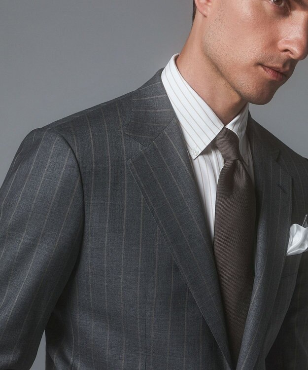 GOTAIRIKU 【形態安定】PREMIUMPLEATS_レギュラーカラー 通年ドレスシャツ（ボーダー） ダークブラウン系1