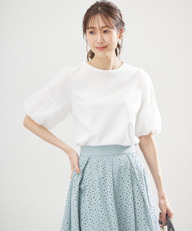 組曲 L 【WEB限定】チュールポンチドッキング Tシャツ アイボリー系