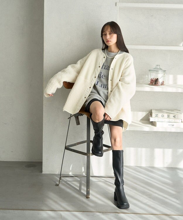 earth music&ecology 粒違い切替ボアブルゾン Ivory