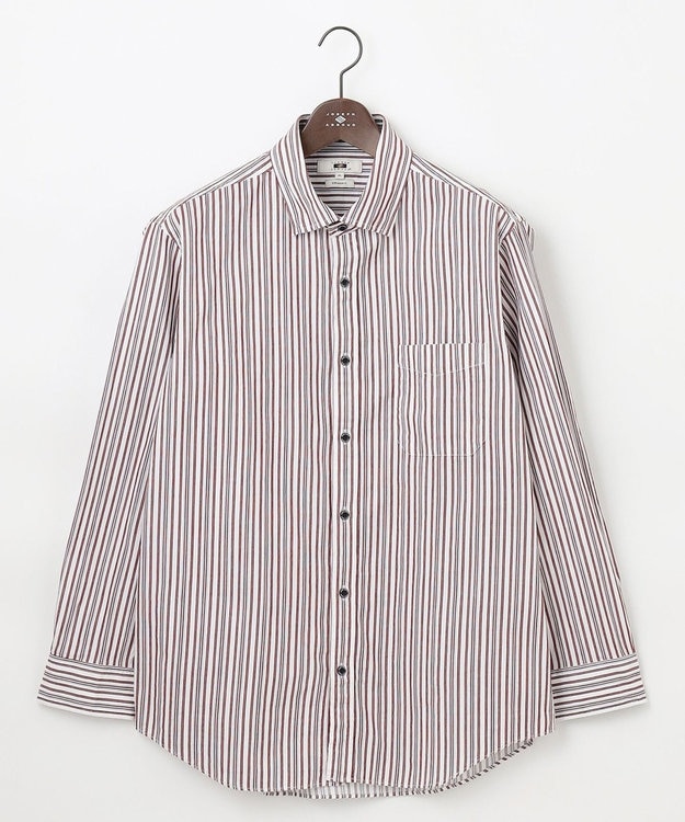 JOSEPH ABBOUD 【キングサイズ・オーガニックコットン使用】 オーガニックコードストライプ シャツ ワイン系1