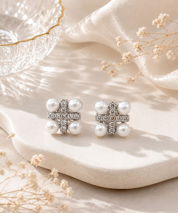 Tiaclasse 【金属アレルギー対応】パールクロスピアス・イヤリング シルバーピアス