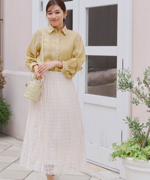 Tiaclasse 【洗える】チェック柄チュールレーススカート アイボリー