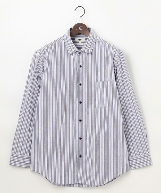 JOSEPH ABBOUD 【キングサイズ・オーガニックコットン使用】 オーガニックコードストライプ シャツ ネイビー系1