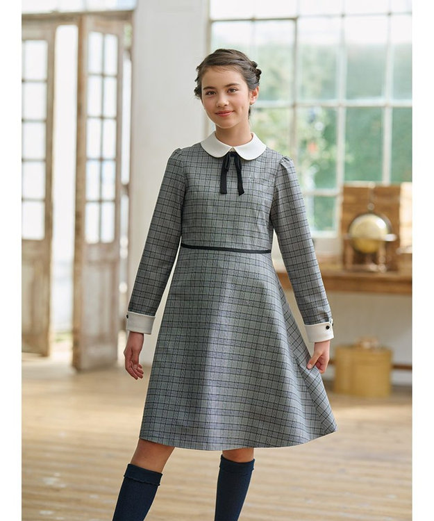 組曲 KIDS 【150-170㎝】グレンチェック ワンピース グレー系5