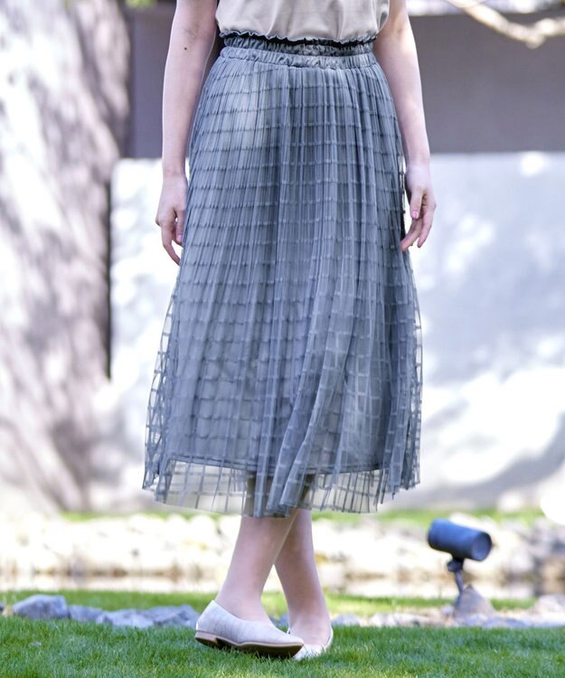 Tiaclasse 【洗える】チェック柄チュールレーススカート ブルー