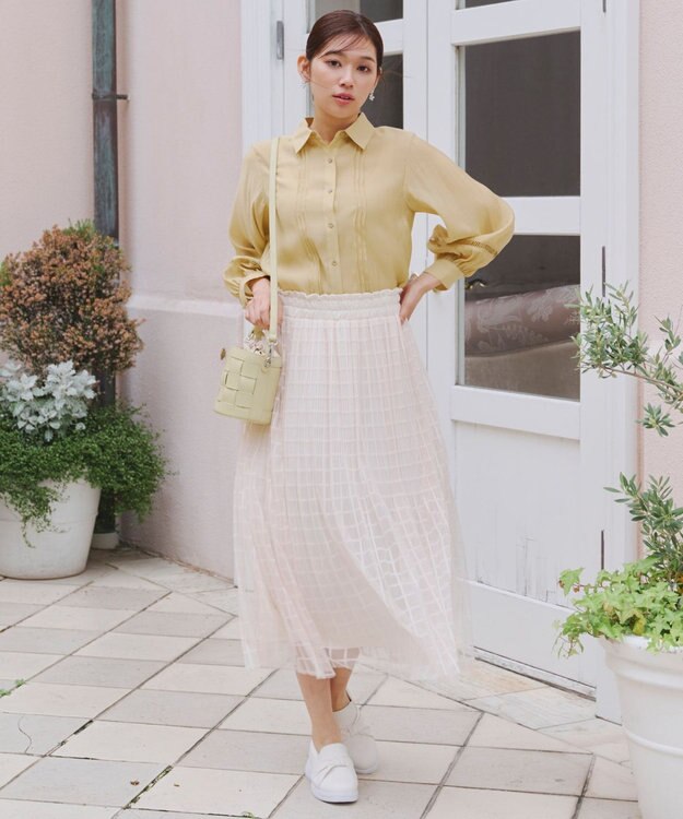 Tiaclasse 【洗える】チェック柄チュールレーススカート アイボリー