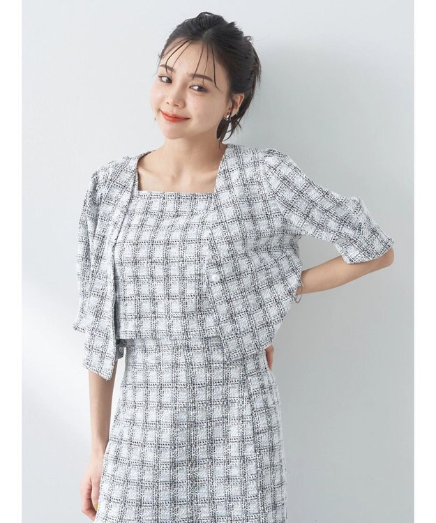 earth music&ecology ＳＥＴ２点　カットソーツィードアンサンブル Check Black