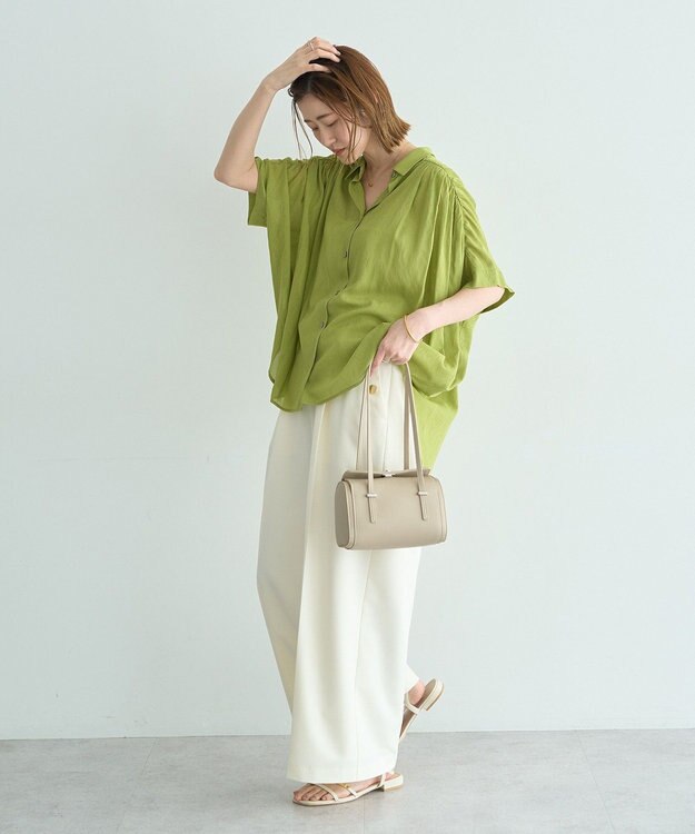 YECCA VECCA 【ドライタッチ】シアーバックギャザーシャツ Lime Green