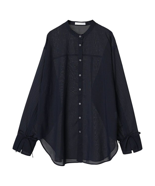 Green Parks シアーチェック袖ドロストシャツチュニック Dark Navy