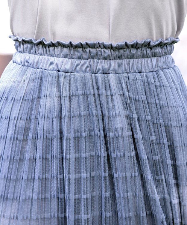 Tiaclasse 【洗える】チェック柄チュールレーススカート ブルー