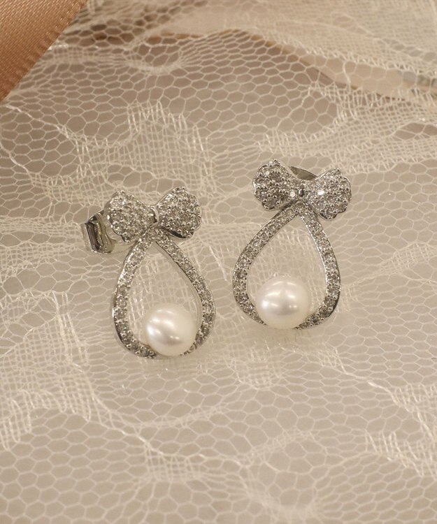 Tiaclasse 【金属アレルギー対応／選べる2タイプ】リボン＋パールピアス シルバーB