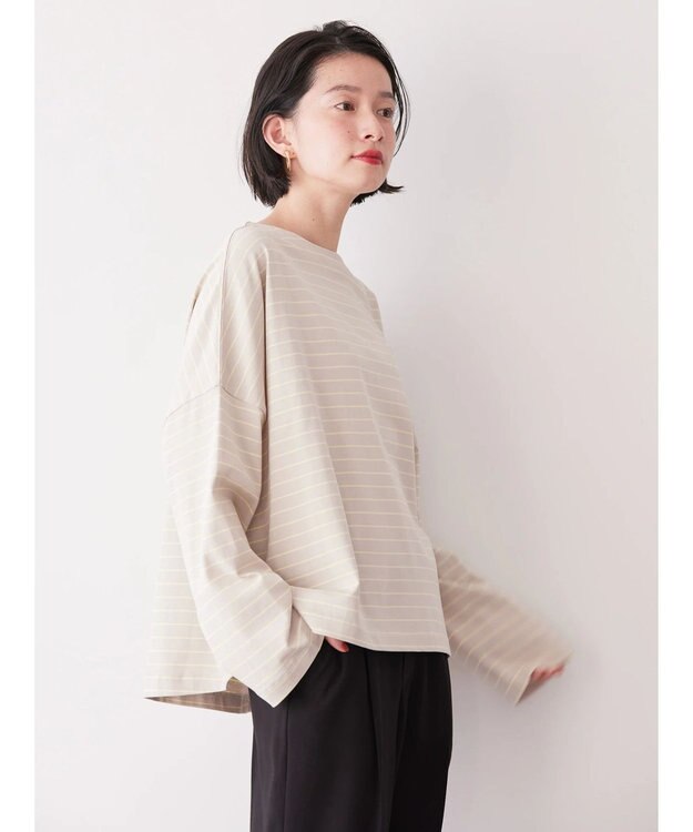 AMERICAN HOLIC ボートネックボーダープルオーバー Gray Beige