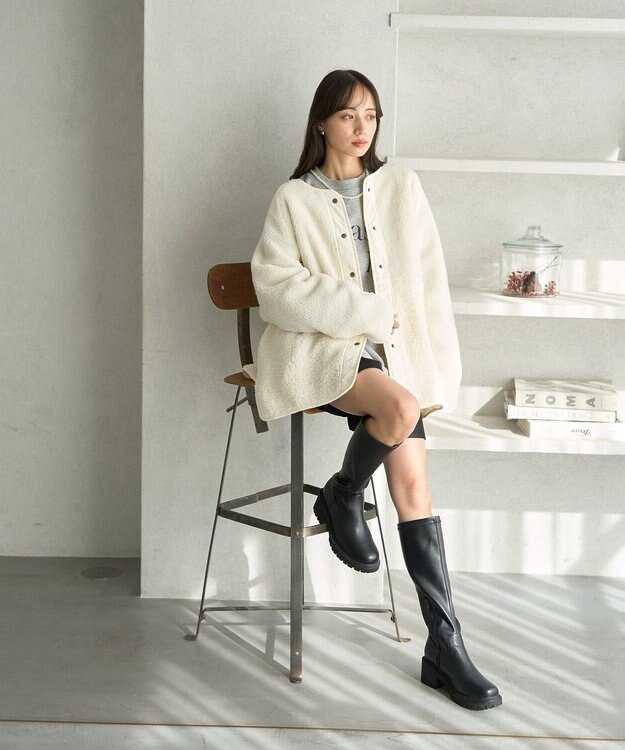 earth music&ecology 粒違い切替ボアブルゾン Ivory