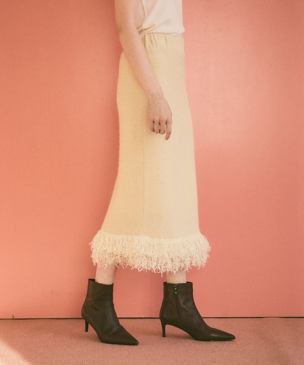 GRACE CONTINENTAL ラメフェザーフリンジスカート キナリ