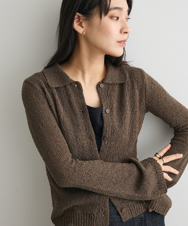 CRAFT STANDARD BOUTIQUE ブークレヤーン衿付きニットカーディガン Brown