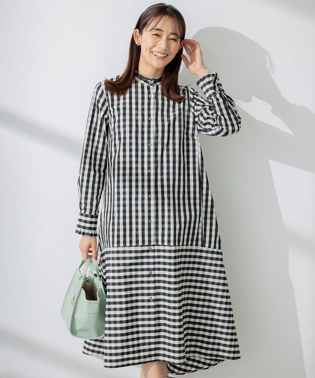 組曲 【洗える】ハイカウントタフタ ワンピース ブラック系4