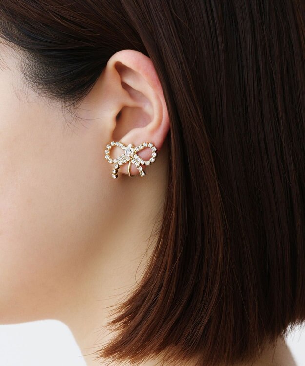 TOCCA GLITTER RIBBON EARRINGS イヤリング ゴールド×クリア系
