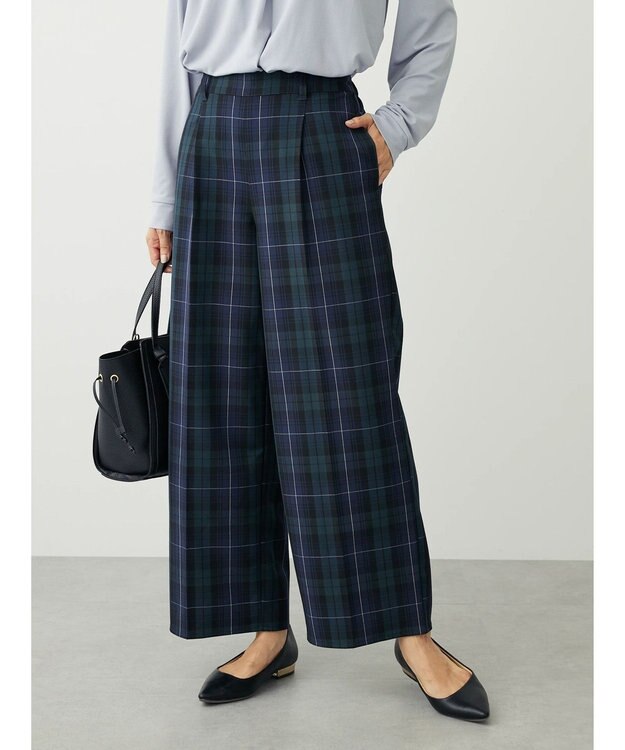 Green Parks きれいシルエットチェックワイドパンツ