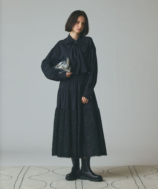 GRACE CONTINENTAL フェザージャガードコンビスカート ブラック