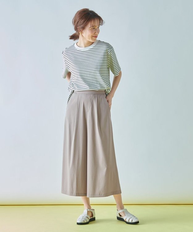 ANY 【ウエストゴム】清涼リラックスクロップドパンツ ライトモカ