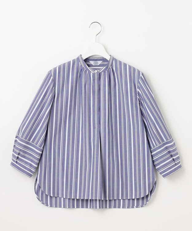 J.PRESS LADIES 【洗える・接触冷感・UVカット】エステネージュストライプ バンドカラーブラウス ネイビーストライプ系1