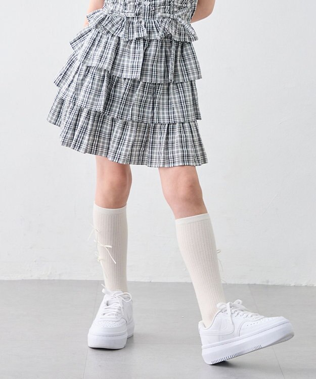 ANY KIDS 【洗濯機可能】ティアード チェックスカパン ブラック