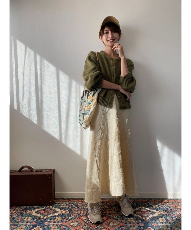 Green Parks クルーネックカーディガン Khaki