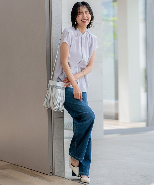 23区 S 【洗える】バックサテンアムンゼン パール釦 ブラウス ライラック系