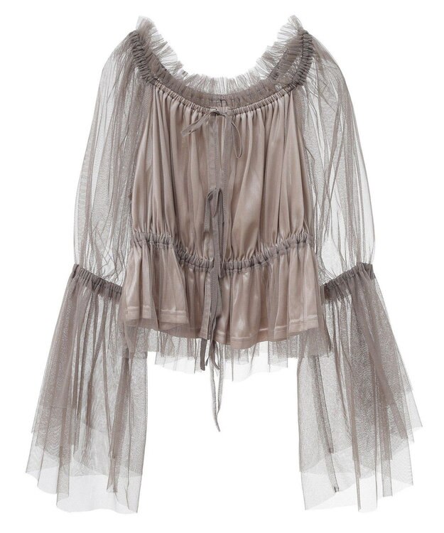 earth music&ecology チュールブラウス Gray Beige