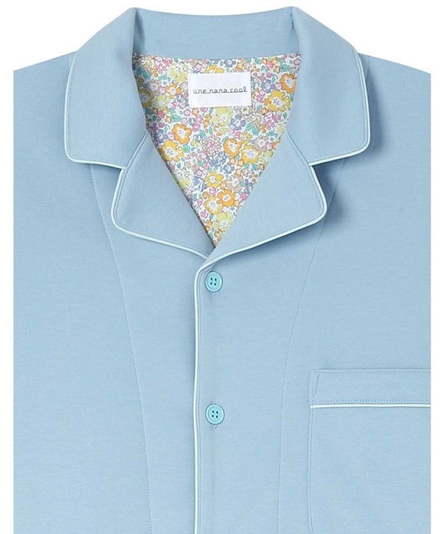 une nana cool 【綿混】ハイゲージダブルエアー メンズ長袖開襟 MADE WITH LIBERTY FABRIC サックスブルー