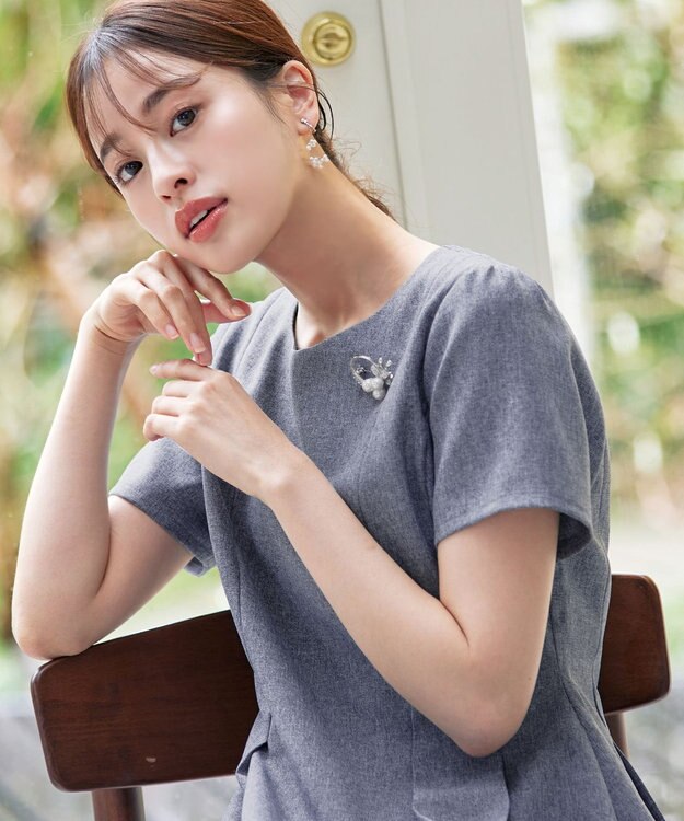 Tiaclasse L 【洗える】ダブルラインフレアワンピース グレー