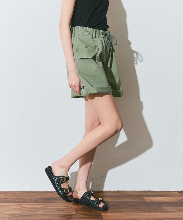 GRACE CONTINENTAL ヘリンボーンツイルハーフパンツ カーキ