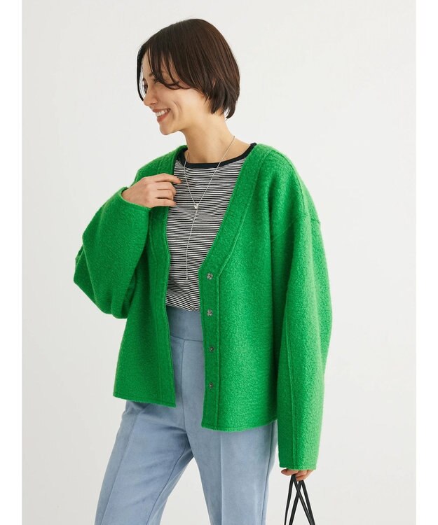 Green Parks ・ＥＬＥＮＣＡＲＥ　ＤＵＥ　ブークレＶネックカーデ Green