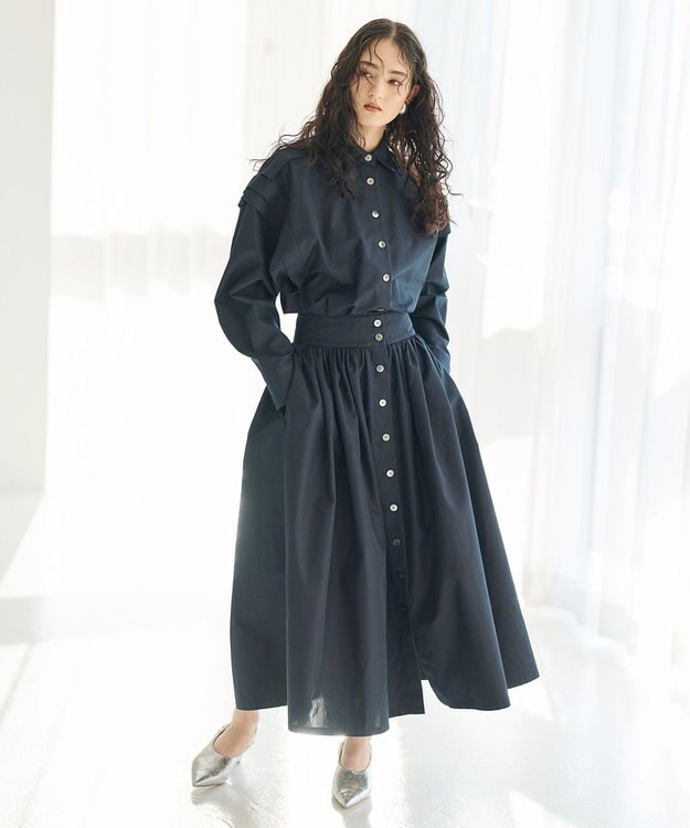 #Newans レイヤードデザインシャツワンピース ネイビー