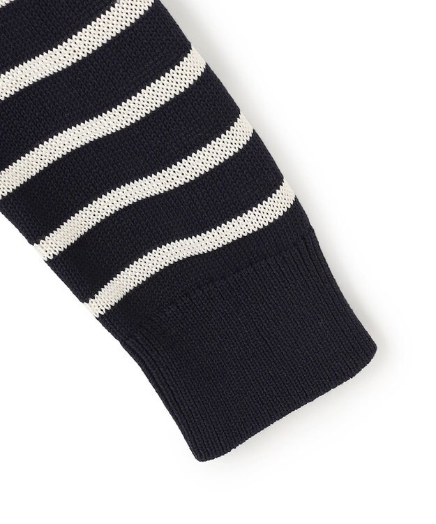 BEIGE， HELIODOR / レーヨンボーダーマリンボタンニット Navy × Ecru