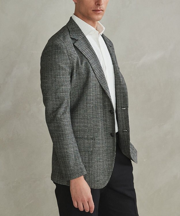 GOTAIRIKU 新柄【吸水速乾/ウォッシャブル】ノルマンディーリネン カーディガンジャケット＿グレンチェック柄 ブラック系4